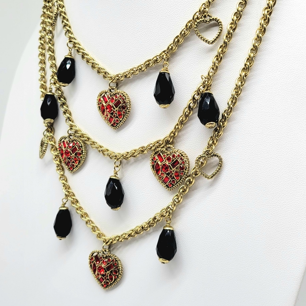 Heidi Daus Garnet + Diamond Swarovski Crystal Heart and Gold Chain Necklace - Picture 4 of 12